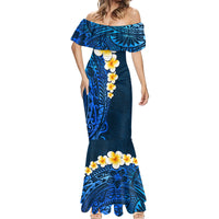 Blue Polynesia Mermaid Dress Plumeria Tropical Leaves With Galaxy Polynesian Art - Wonder Print Shop