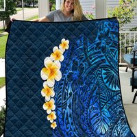 Blue Polynesia Quilt Plumeria Tropical Leaves With Galaxy Polynesian Art - Wonder Print Shop