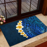 Blue Polynesia Rubber Doormat Plumeria Tropical Leaves With Galaxy Polynesian Art - Wonder Print Shop
