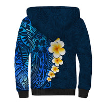 Blue Polynesia Sherpa Hoodie Plumeria Tropical Leaves With Galaxy Polynesian Art - Wonder Print Shop
