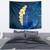 Blue Polynesia Tapestry Plumeria Tropical Leaves With Galaxy Polynesian Art - Wonder Print Shop