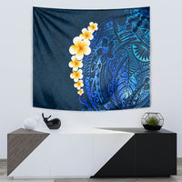 Blue Polynesia Tapestry Plumeria Tropical Leaves With Galaxy Polynesian Art - Wonder Print Shop