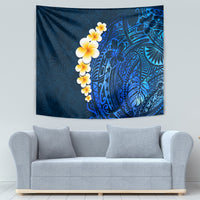 Blue Polynesia Tapestry Plumeria Tropical Leaves With Galaxy Polynesian Art - Wonder Print Shop