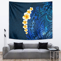 Blue Polynesia Tapestry Plumeria Tropical Leaves With Galaxy Polynesian Art - Wonder Print Shop