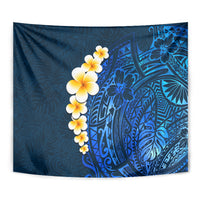 Blue Polynesia Tapestry Plumeria Tropical Leaves With Galaxy Polynesian Art - Wonder Print Shop