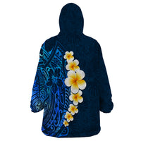 Blue Polynesia Wearable Blanket Hoodie Plumeria Tropical Leaves With Galaxy Polynesian Art - Wonder Print Shop