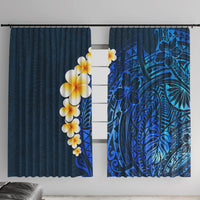 Blue Polynesia Window Curtain Plumeria Tropical Leaves With Galaxy Polynesian Art - Wonder Print Shop