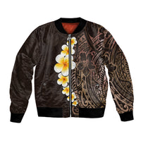 Brown Polynesia Bomber Jacket Plumeria Tropical Leaves With Galaxy Polynesian Art - Wonder Print Shop