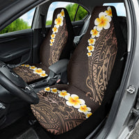 Brown Polynesia Car Seat Cover Plumeria Tropical Leaves With Galaxy Polynesian Art - Wonder Print Shop