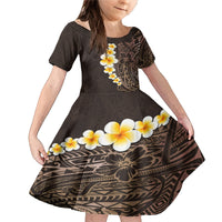 Brown Polynesia Family Matching Mermaid Dress and Hawaiian Shirt Plumeria Tropical Leaves With Galaxy Polynesian Art - Wonder Print Shop