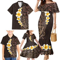 Brown Polynesia Family Matching Mermaid Dress and Hawaiian Shirt Plumeria Tropical Leaves With Galaxy Polynesian Art - Wonder Print Shop