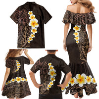 Brown Polynesia Family Matching Mermaid Dress and Hawaiian Shirt Plumeria Tropical Leaves With Galaxy Polynesian Art - Wonder Print Shop