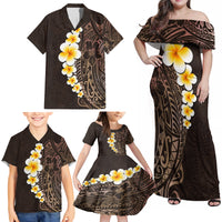Brown Polynesia Family Matching Off Shoulder Maxi Dress and Hawaiian Shirt Plumeria Tropical Leaves With Galaxy Polynesian Art - Wonder Print Shop
