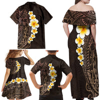 Brown Polynesia Family Matching Off Shoulder Maxi Dress and Hawaiian Shirt Plumeria Tropical Leaves With Galaxy Polynesian Art - Wonder Print Shop