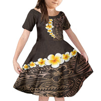 Brown Polynesia Family Matching Off Shoulder Short Dress and Hawaiian Shirt Plumeria Tropical Leaves With Galaxy Polynesian Art - Wonder Print Shop