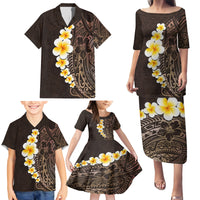 Brown Polynesia Family Matching Puletasi Dress and Hawaiian Shirt Plumeria Tropical Leaves With Galaxy Polynesian Art - Wonder Print Shop