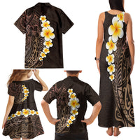 Brown Polynesia Family Matching Tank Maxi Dress and Hawaiian Shirt Plumeria Tropical Leaves With Galaxy Polynesian Art - Wonder Print Shop
