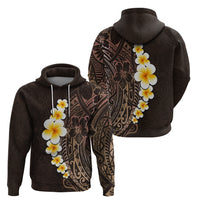 Brown Polynesia Hoodie Plumeria Tropical Leaves With Galaxy Polynesian Art - Wonder Print Shop