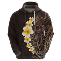 Brown Polynesia Hoodie Plumeria Tropical Leaves With Galaxy Polynesian Art - Wonder Print Shop