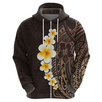 Brown Polynesia Hoodie Plumeria Tropical Leaves With Galaxy Polynesian Art - Wonder Print Shop