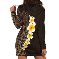 Brown Polynesia Hoodie Dress Plumeria Tropical Leaves With Galaxy Polynesian Art - Wonder Print Shop