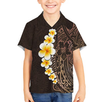 Brown Polynesia Kid Hawaiian Shirt Plumeria Tropical Leaves With Galaxy Polynesian Art - Wonder Print Shop