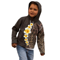 Brown Polynesia Kid Hoodie Plumeria Tropical Leaves With Galaxy Polynesian Art - Wonder Print Shop