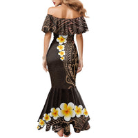 Brown Polynesia Mermaid Dress Plumeria Tropical Leaves With Galaxy Polynesian Art - Wonder Print Shop