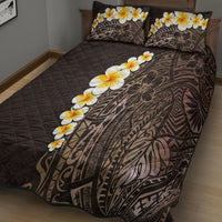 Brown Polynesia Quilt Bed Set Plumeria Tropical Leaves With Galaxy Polynesian Art - Wonder Print Shop