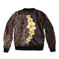 Brown Polynesia Sleeve Zip Bomber Jacket Plumeria Tropical Leaves With Galaxy Polynesian Art - Wonder Print Shop