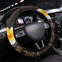 Brown Polynesia Steering Wheel Cover Plumeria Tropical Leaves With Galaxy Polynesian Art - Wonder Print Shop
