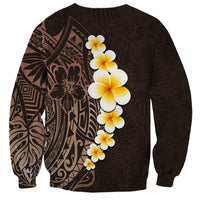 Brown Polynesia Sweatshirt Plumeria Tropical Leaves With Galaxy Polynesian Art - Wonder Print Shop