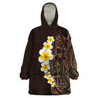 Brown Polynesia Wearable Blanket Hoodie Plumeria Tropical Leaves With Galaxy Polynesian Art - Wonder Print Shop