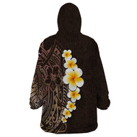 Brown Polynesia Wearable Blanket Hoodie Plumeria Tropical Leaves With Galaxy Polynesian Art - Wonder Print Shop