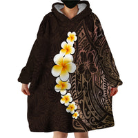 Brown Polynesia Wearable Blanket Hoodie Plumeria Tropical Leaves With Galaxy Polynesian Art - Wonder Print Shop