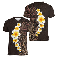 Brown Polynesia Women V Neck T Shirt Plumeria Tropical Leaves With Galaxy Polynesian Art - Wonder Print Shop