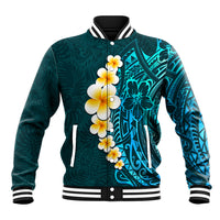 Turquosie Polynesia Baseball Jacket Plumeria Tropical Leaves With Galaxy Polynesian Art - Wonder Print Shop
