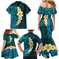 Turquosie Polynesia Family Matching Mermaid Dress and Hawaiian Shirt Plumeria Tropical Leaves With Galaxy Polynesian Art - Wonder Print Shop
