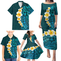 Turquosie Polynesia Family Matching Puletasi Dress and Hawaiian Shirt Plumeria Tropical Leaves With Galaxy Polynesian Art - Wonder Print Shop