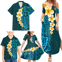 Turquosie Polynesia Family Matching Summer Maxi Dress and Hawaiian Shirt Plumeria Tropical Leaves With Galaxy Polynesian Art - Wonder Print Shop