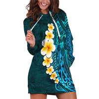 Turquosie Polynesia Hoodie Dress Plumeria Tropical Leaves With Galaxy Polynesian Art - Wonder Print Shop