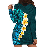 Turquosie Polynesia Hoodie Dress Plumeria Tropical Leaves With Galaxy Polynesian Art - Wonder Print Shop