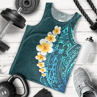 Turquosie Polynesia Men Tank Top Plumeria Tropical Leaves With Galaxy Polynesian Art - Wonder Print Shop