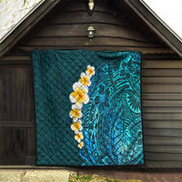 Turquosie Polynesia Quilt Plumeria Tropical Leaves With Galaxy Polynesian Art - Wonder Print Shop