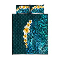 Turquosie Polynesia Quilt Bed Set Plumeria Tropical Leaves With Galaxy Polynesian Art - Wonder Print Shop