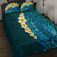 Turquosie Polynesia Quilt Bed Set Plumeria Tropical Leaves With Galaxy Polynesian Art - Wonder Print Shop