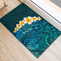 Turquosie Polynesia Rubber Doormat Plumeria Tropical Leaves With Galaxy Polynesian Art - Wonder Print Shop