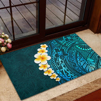 Turquosie Polynesia Rubber Doormat Plumeria Tropical Leaves With Galaxy Polynesian Art - Wonder Print Shop