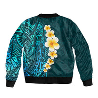 Turquosie Polynesia Sleeve Zip Bomber Jacket Plumeria Tropical Leaves With Galaxy Polynesian Art - Wonder Print Shop