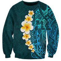 Turquosie Polynesia Sweatshirt Plumeria Tropical Leaves With Galaxy Polynesian Art - Wonder Print Shop